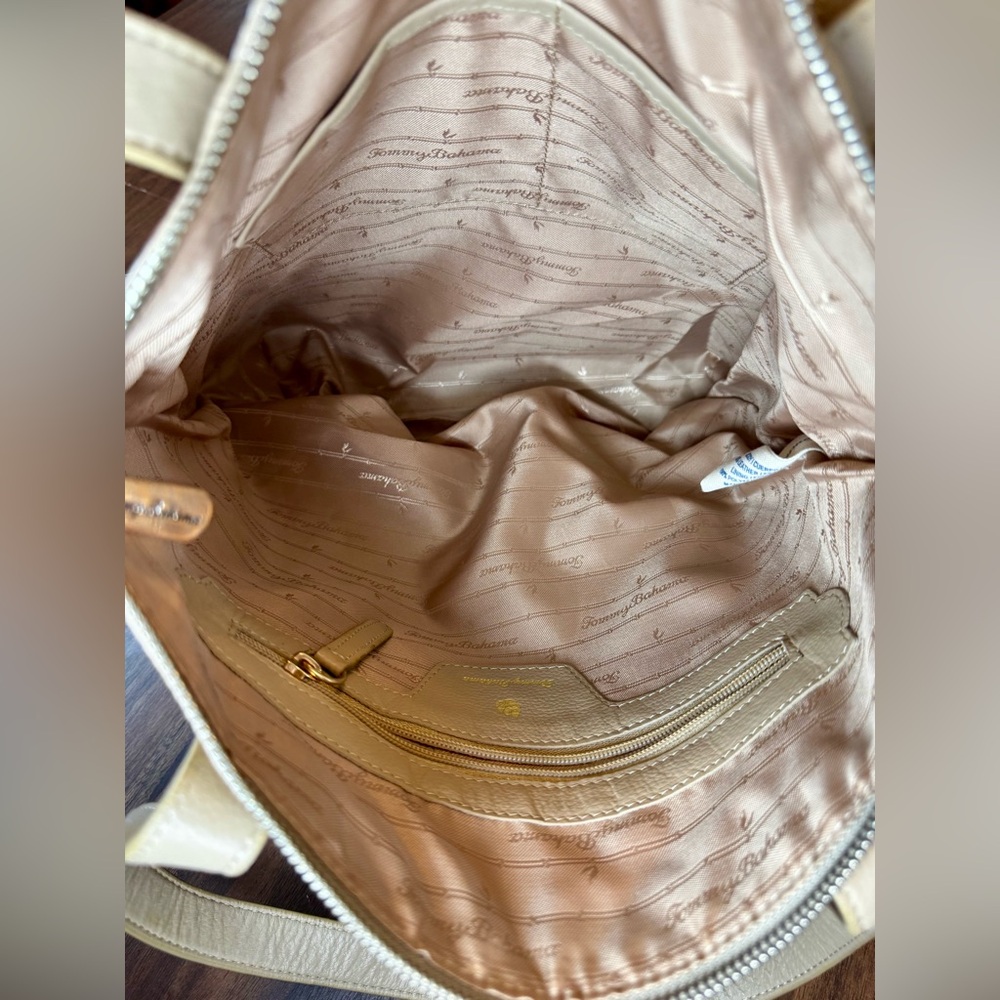 Tommy Bahama Tan Whipstitch Leather Shoulder Tote Bag - Picture 12 of 14
